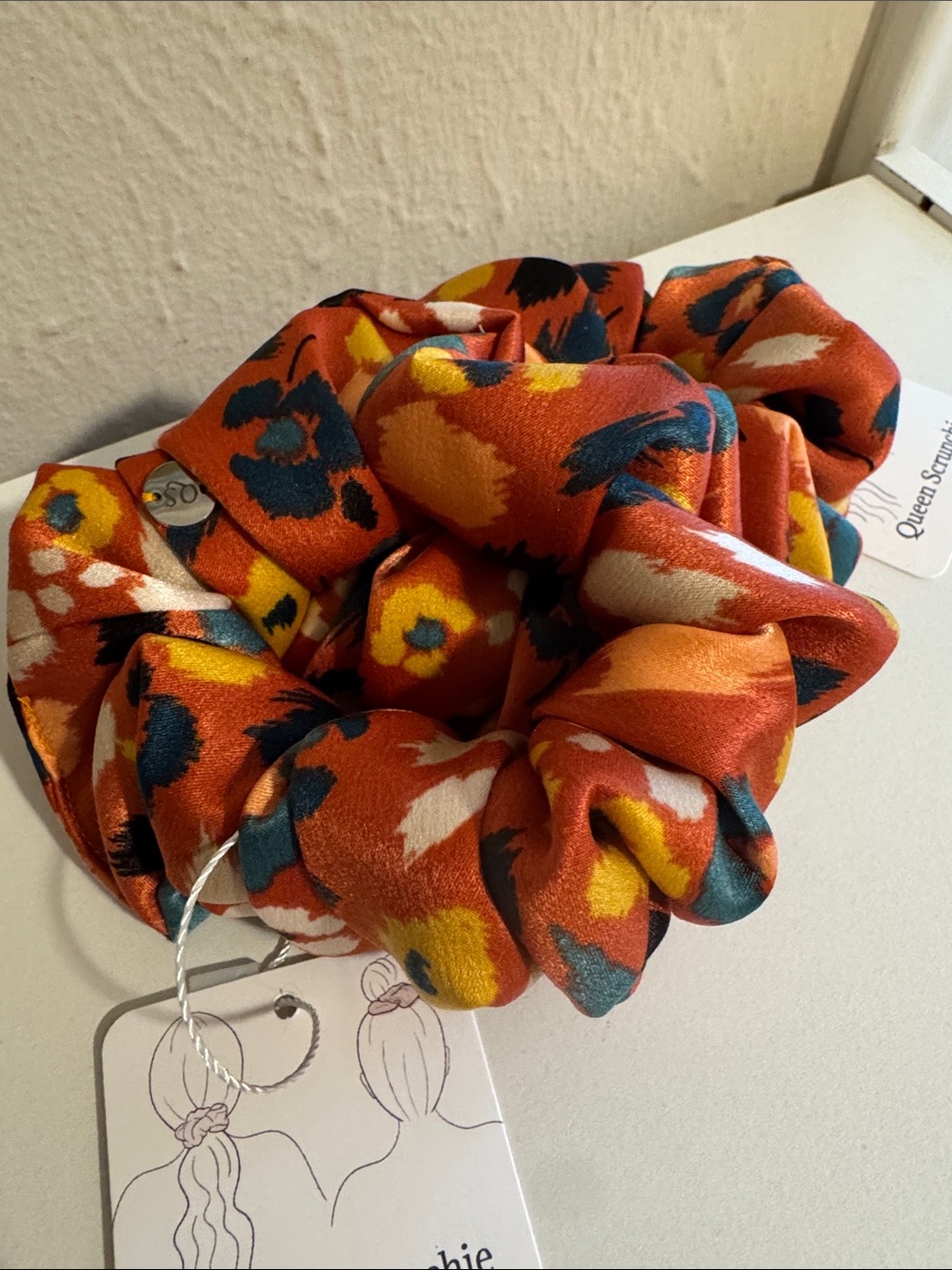 NEW | Floral Orange Satin Hair Scrunchie